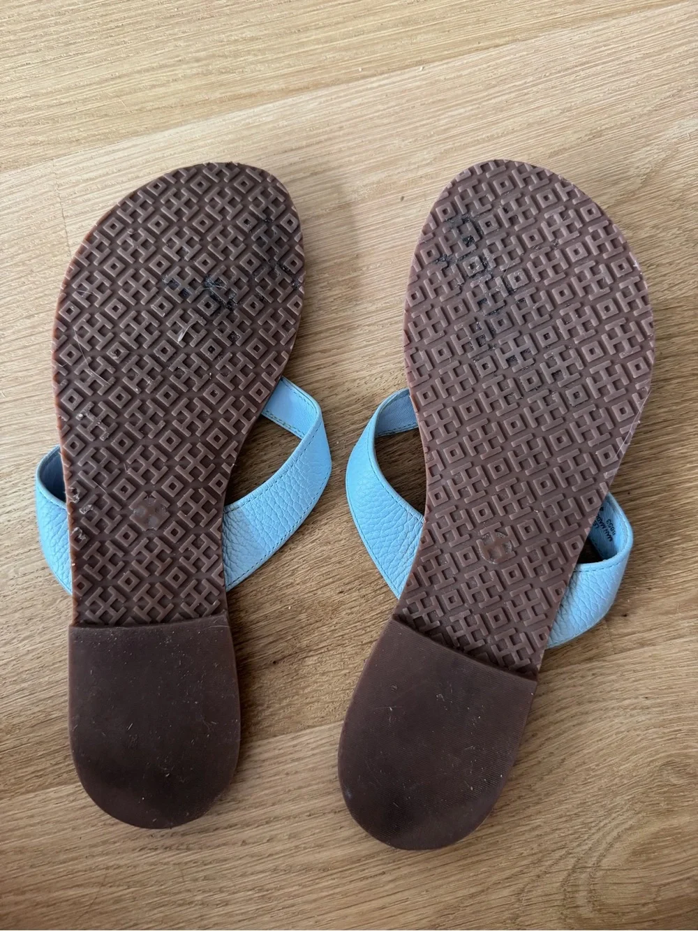 Tory Burch Light Blue Leather Logo Thong Sandals